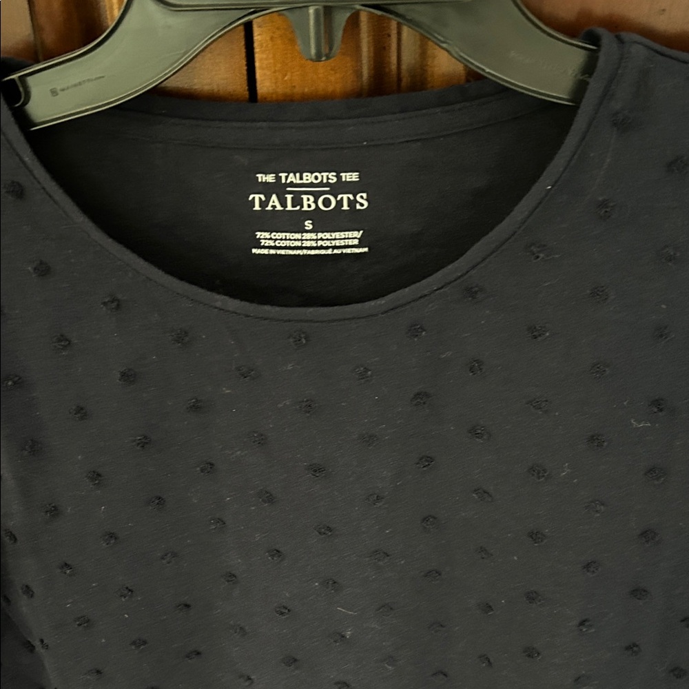 Talbots Navy Long-Sleeve Textured Dot Crewneck Shirt - Picture 2 of 6